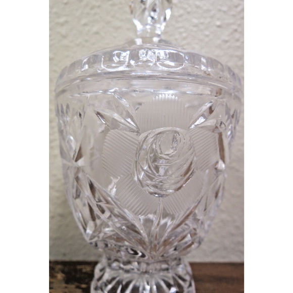 Vintage Crystal Creamer & Sugar Bowl - Etched Roses & Diamonds - Picture 6 of 8